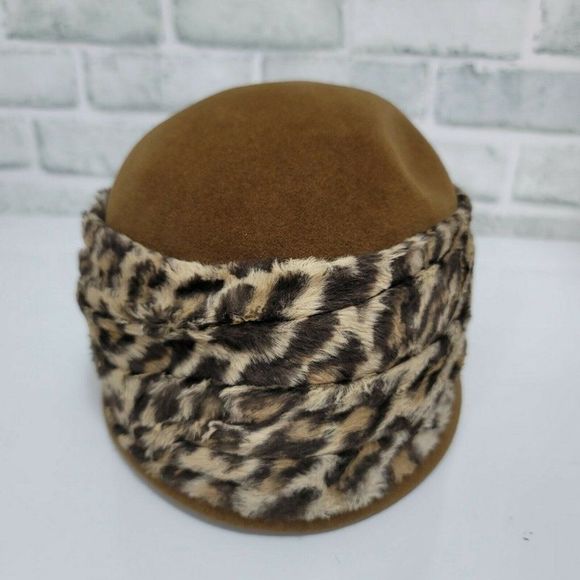 Vintage MARZI Firenze Designer Brown Felt Cloche Hat Faux Fur Leopard Italy - Picture 7 of 10